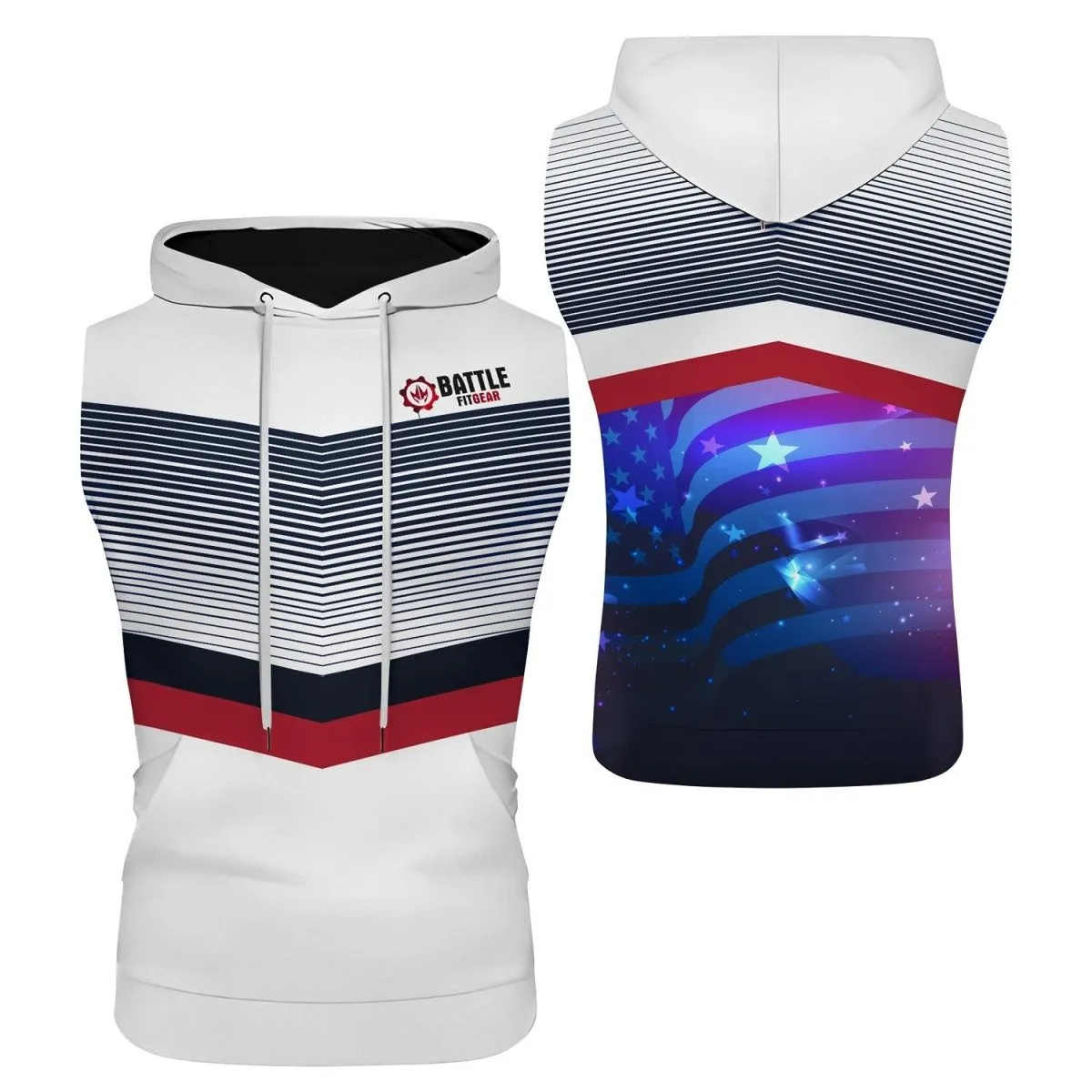 American Flag White Sleeveless Pullover & Zip Hoodie