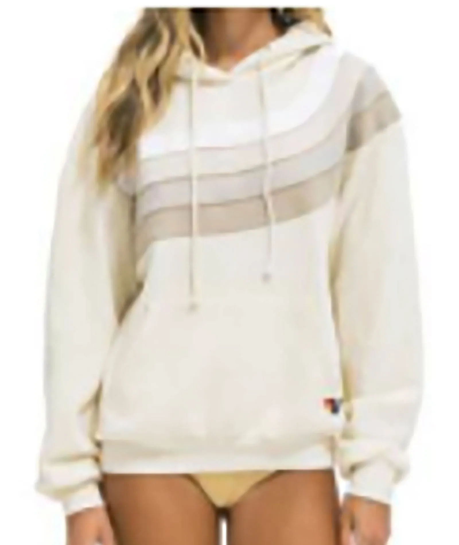 Aviator Nation Women Wave Stripe Relaxed Pullover Hoodie Vintage White