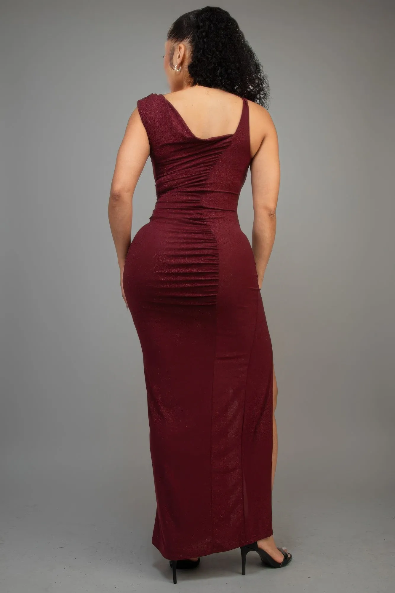 Barbara's Glitter Slitted Maxi Dress