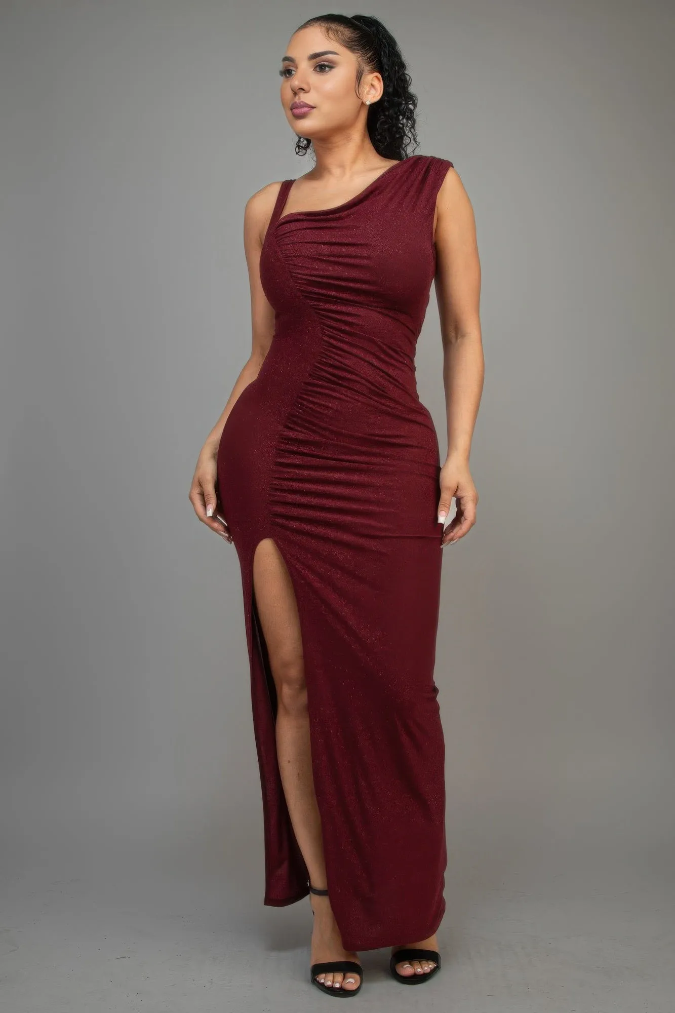 Barbara's Glitter Slitted Maxi Dress