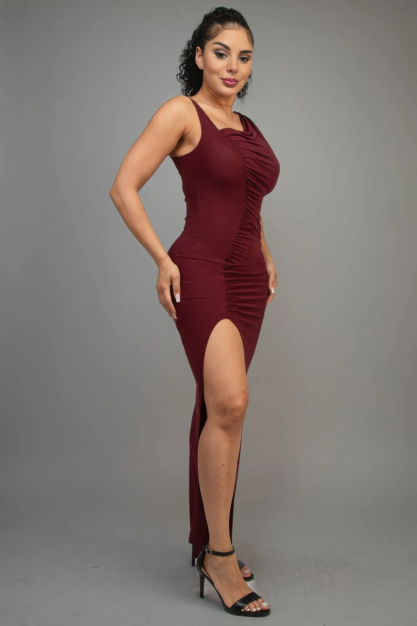 Barbara's Glitter Slitted Maxi Dress