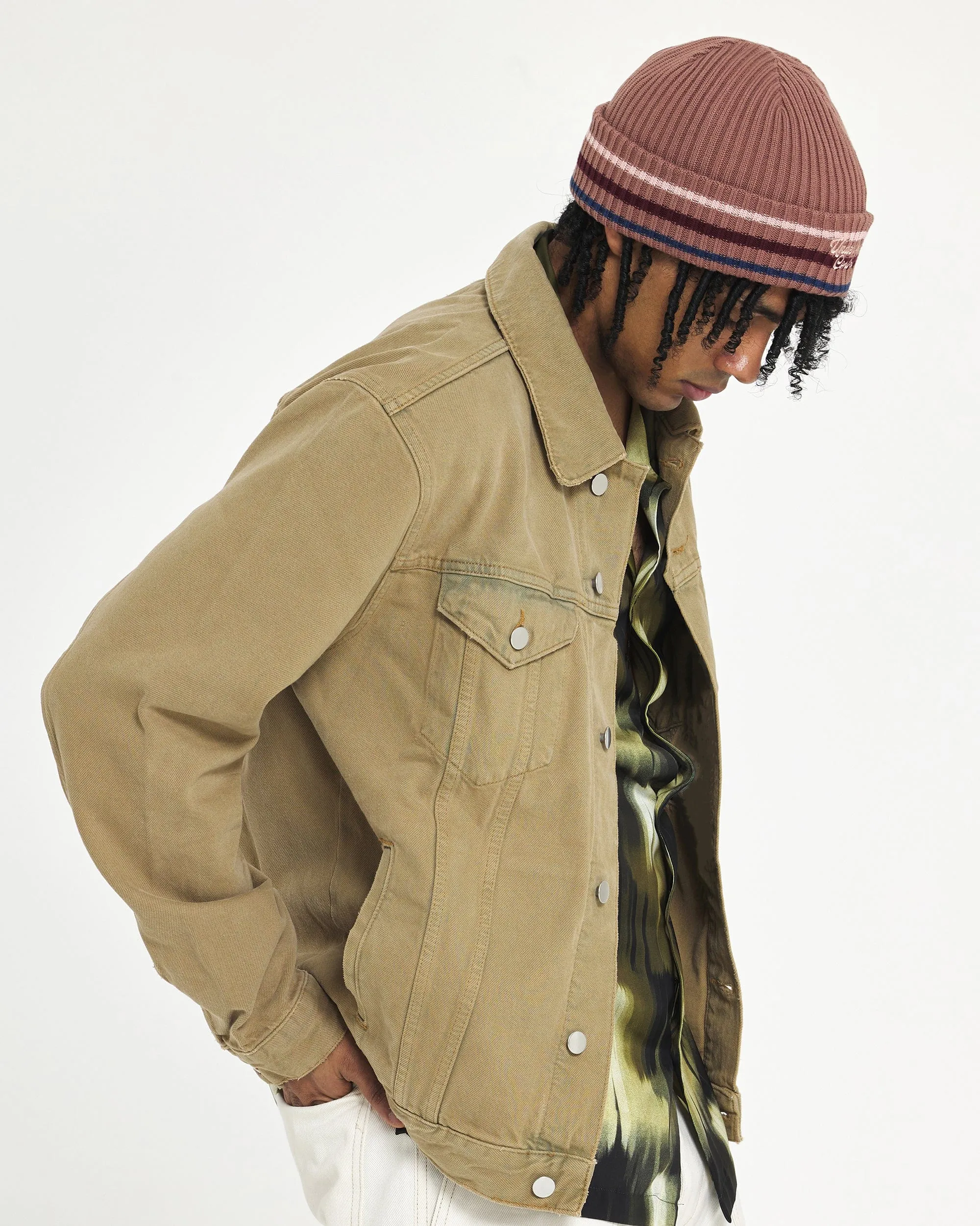 BEANIE / FLORAL SCRIPT / M STRIPE / D PINK