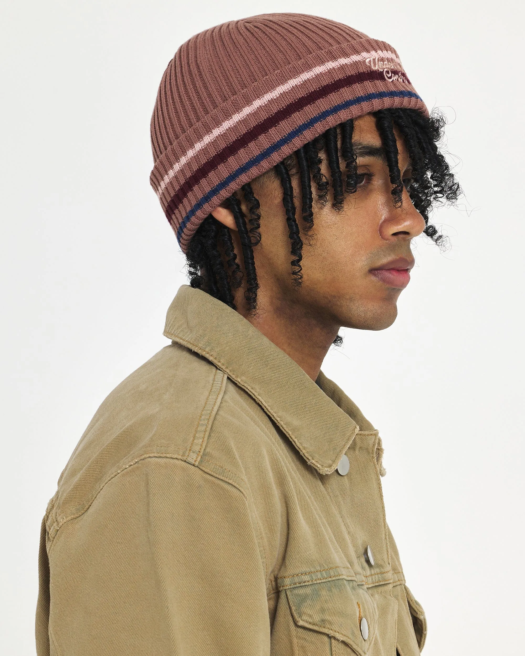 BEANIE / FLORAL SCRIPT / M STRIPE / D PINK