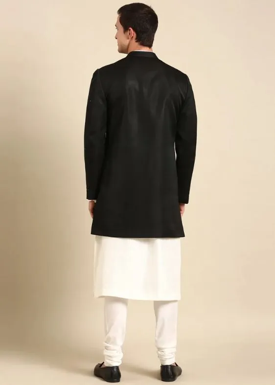 Black Mirror Embroidery Crush Silk Long Open Jacket