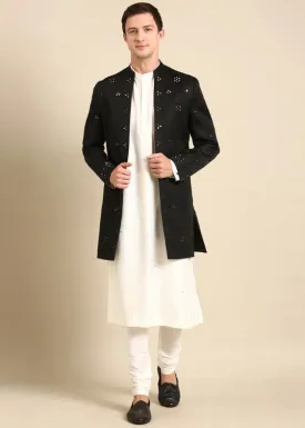 Black Mirror Embroidery Crush Silk Long Open Jacket