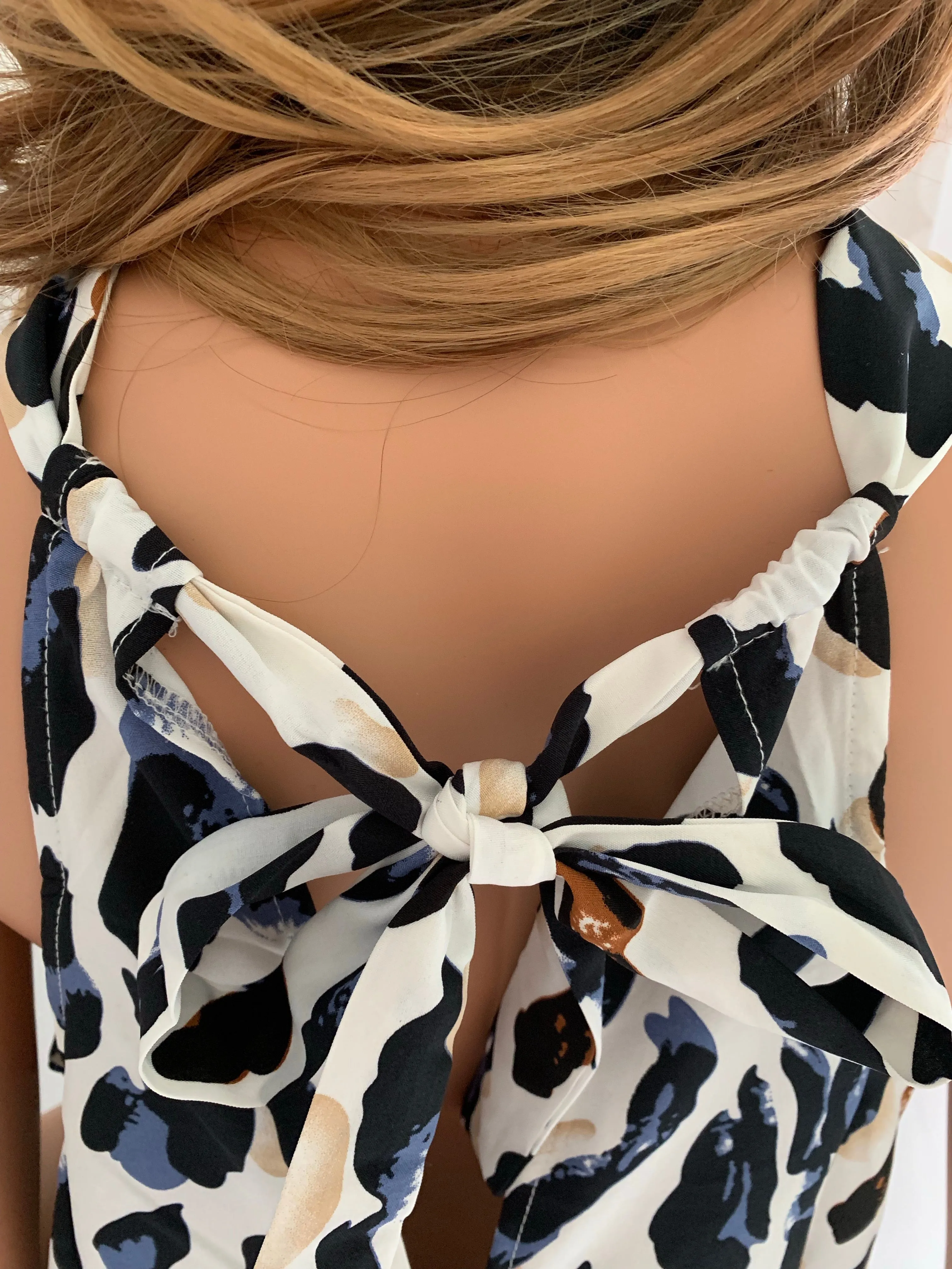 Blue and Brown Leopard Print Halter Tunic Blouse
