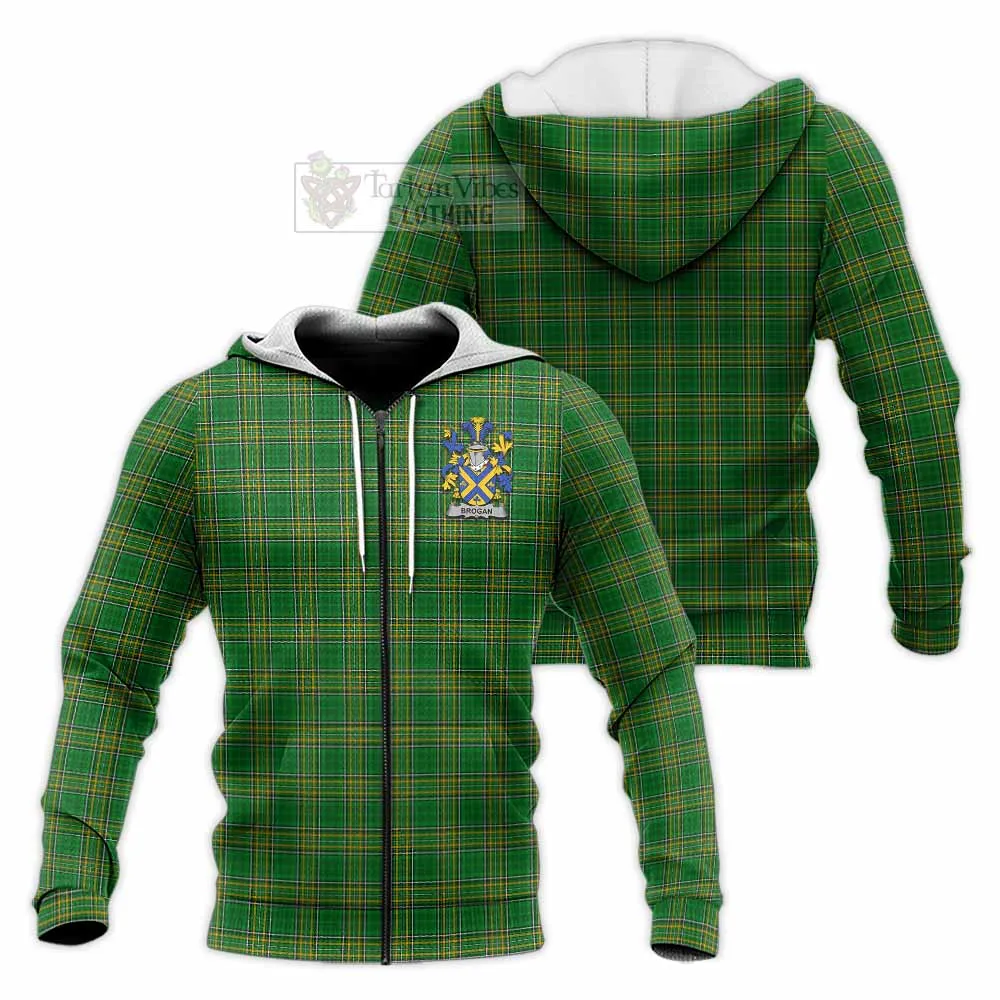 Brogan Irish Clan Tartan Knitted Hoodie with Coat of Arms