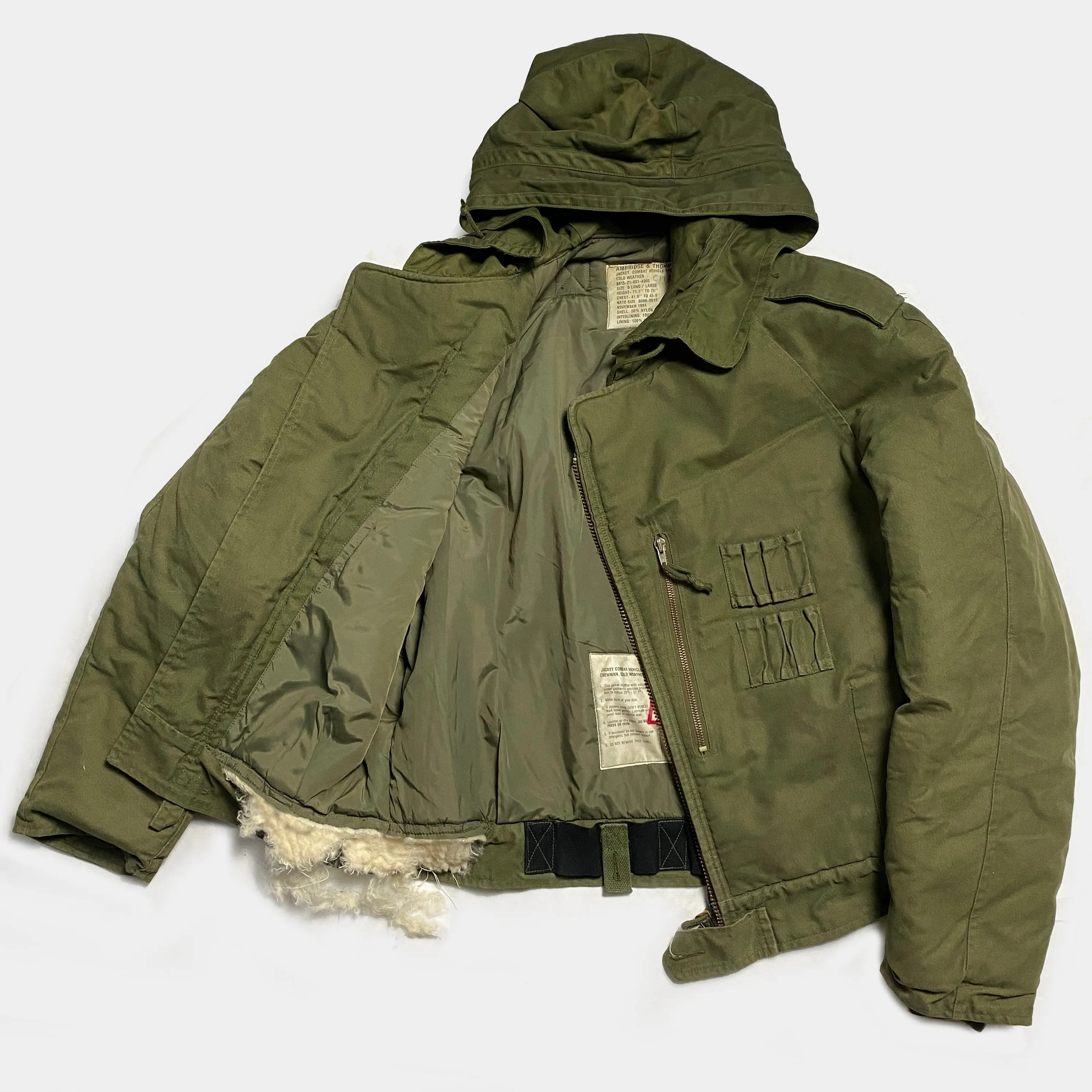 BZEN J4R TANKER- RECYCLED USED CANADIAN ARMY TANKER JACKET FROM 1970-1990- OLIVE GREEN