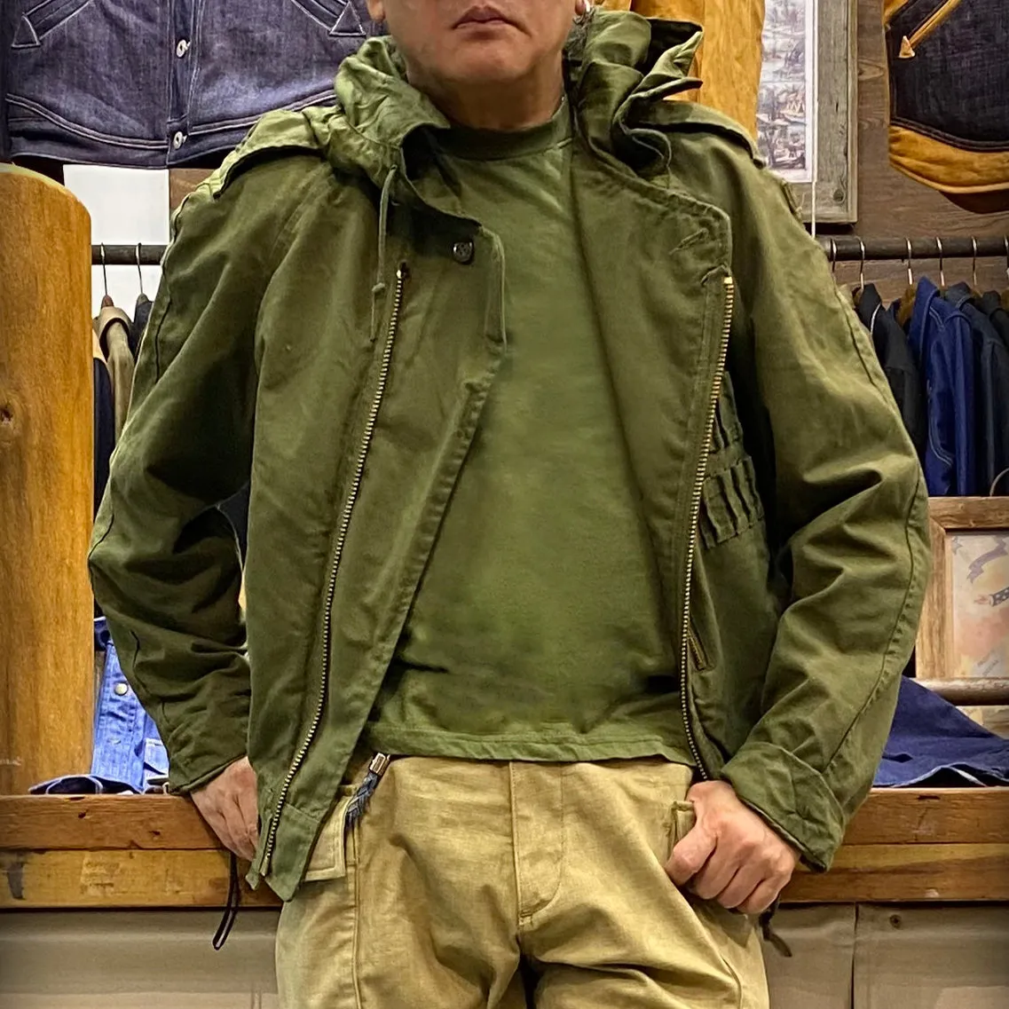 BZEN J4R TANKER- RECYCLED USED CANADIAN ARMY TANKER JACKET FROM 1970-1990- OLIVE GREEN