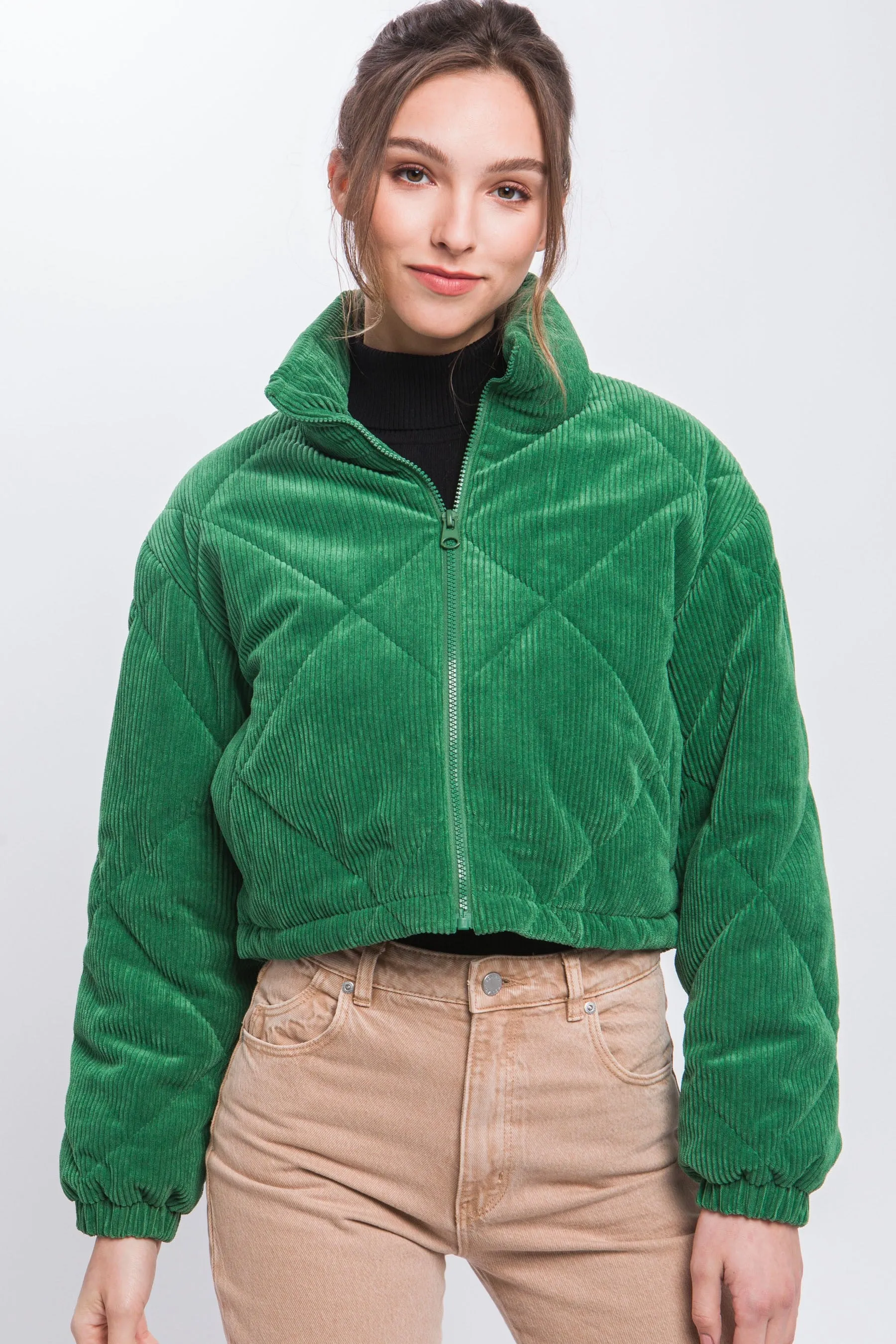 Corduroy Cropped Puffer Jacket