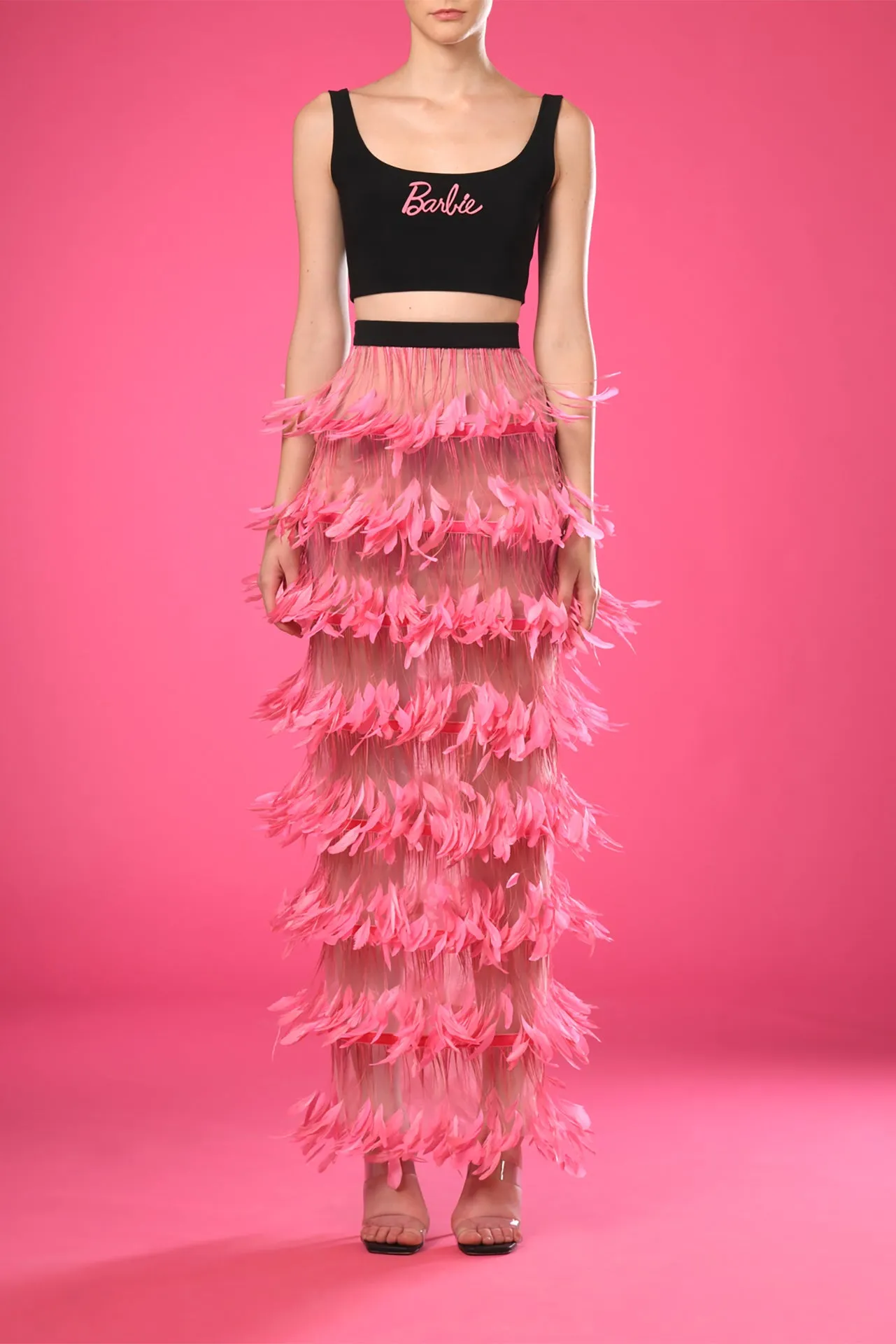 Crop Top with Layered Feathered Skirt