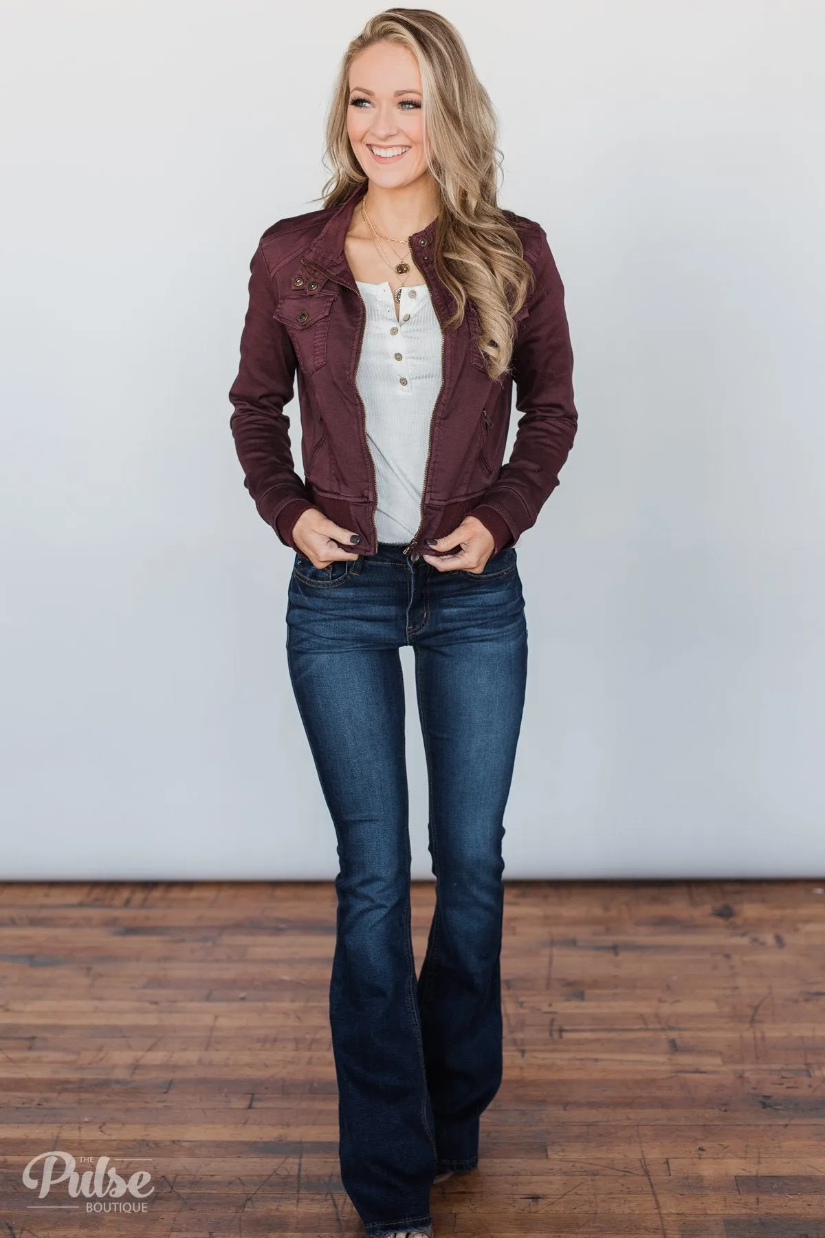Cropped Bomber Jacket- Burgundy