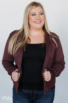 Cropped Bomber Jacket- Burgundy