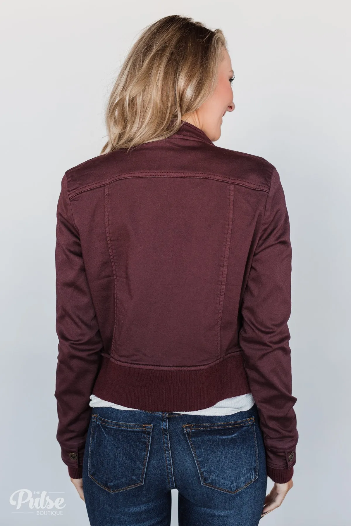 Cropped Bomber Jacket- Burgundy