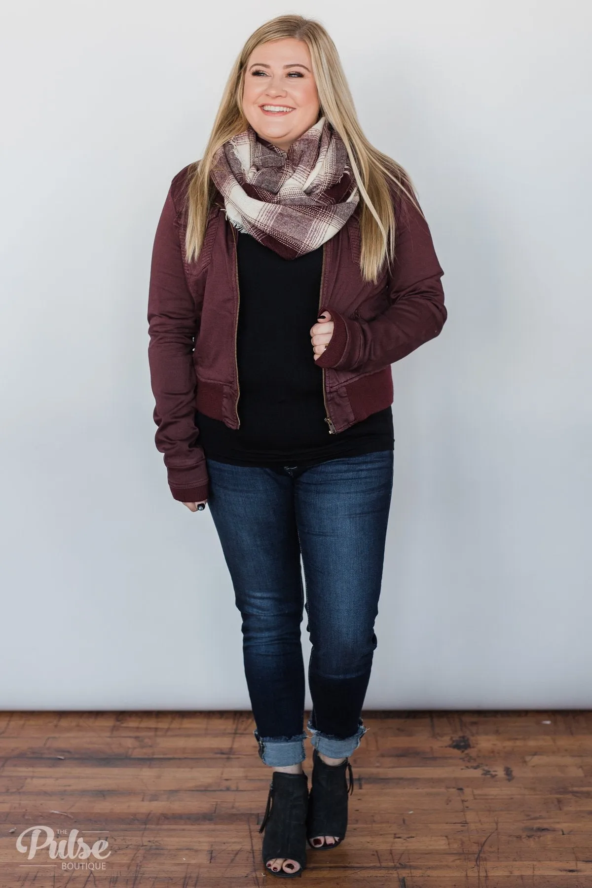 Cropped Bomber Jacket- Burgundy