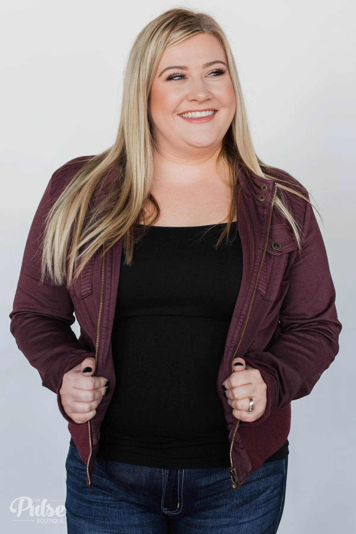 Cropped Bomber Jacket- Burgundy