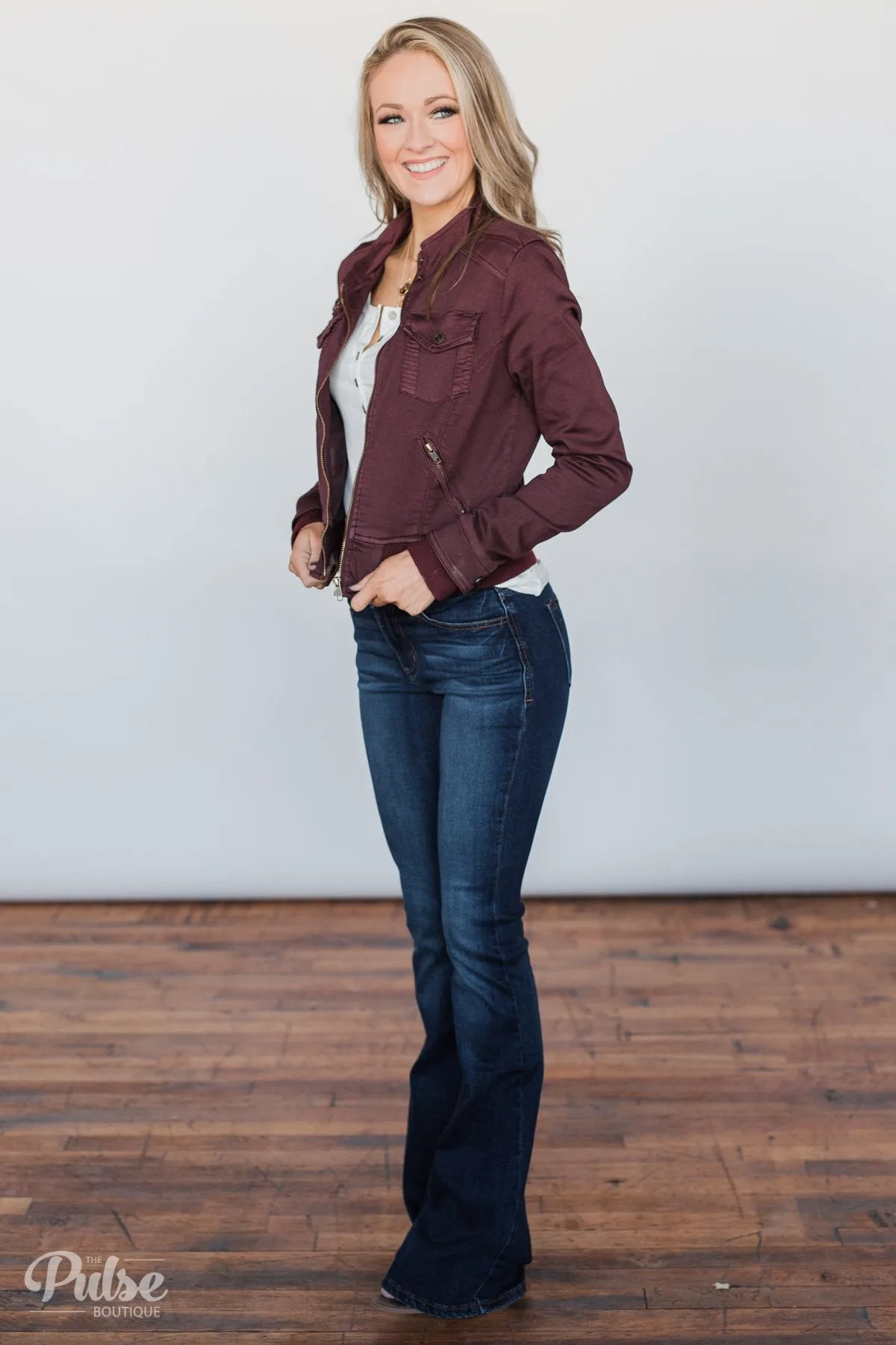 Cropped Bomber Jacket- Burgundy