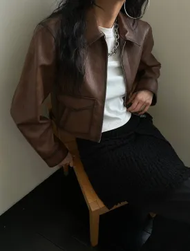 Cropped Faux Leather Jacket