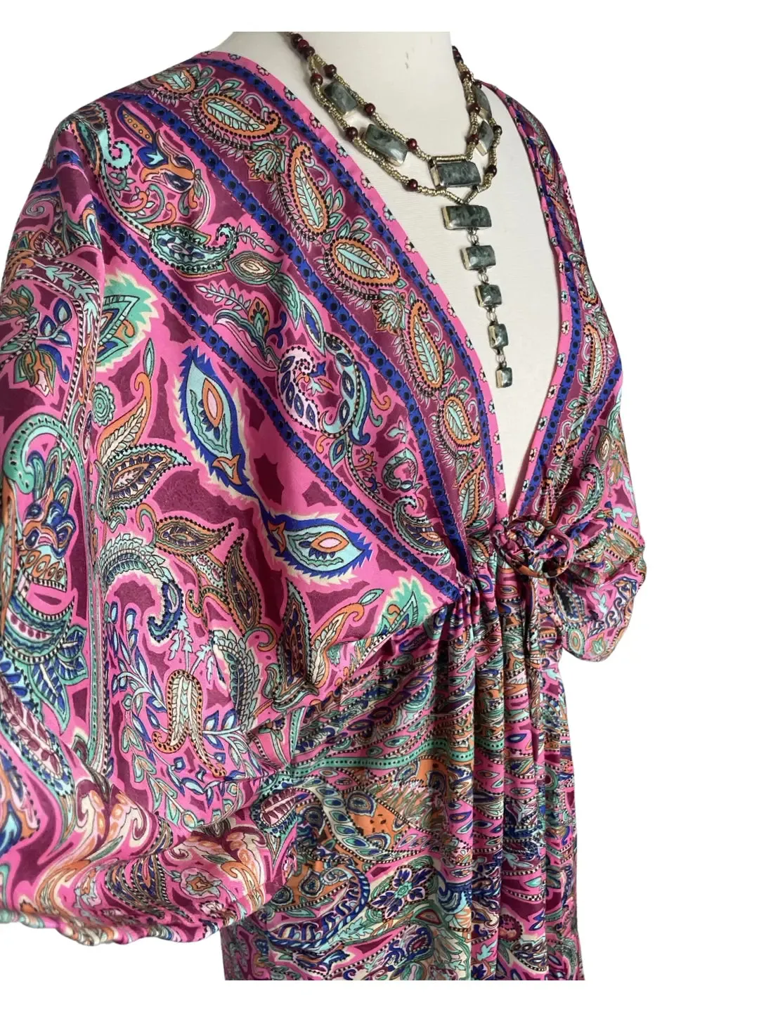Double V-Neck Boho Maxi dress (pink)