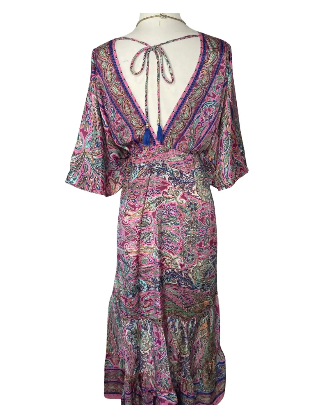 Double V-Neck Boho Maxi dress (pink)