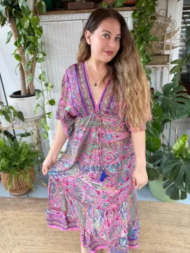 Double V-Neck Boho Maxi dress (pink)