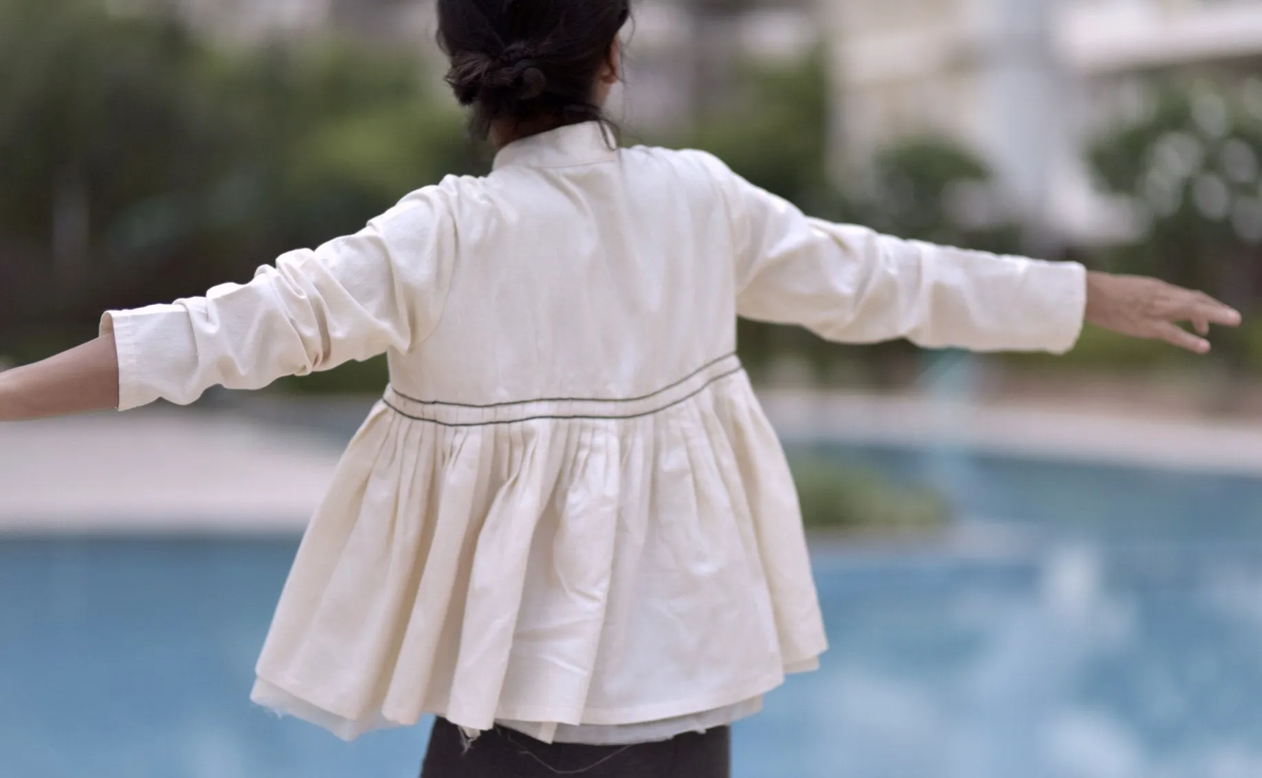 Dublin, Pure Khaadi Flared Cropped Blouse with Hand Embroidery, Off White