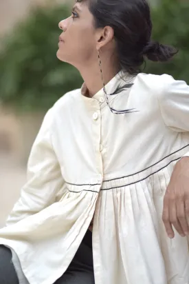 Dublin, Pure Khaadi Flared Cropped Blouse with Hand Embroidery, Off White