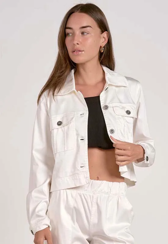 Elan - Crop Button Jacket White