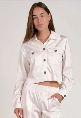 Elan - Crop Button Jacket White