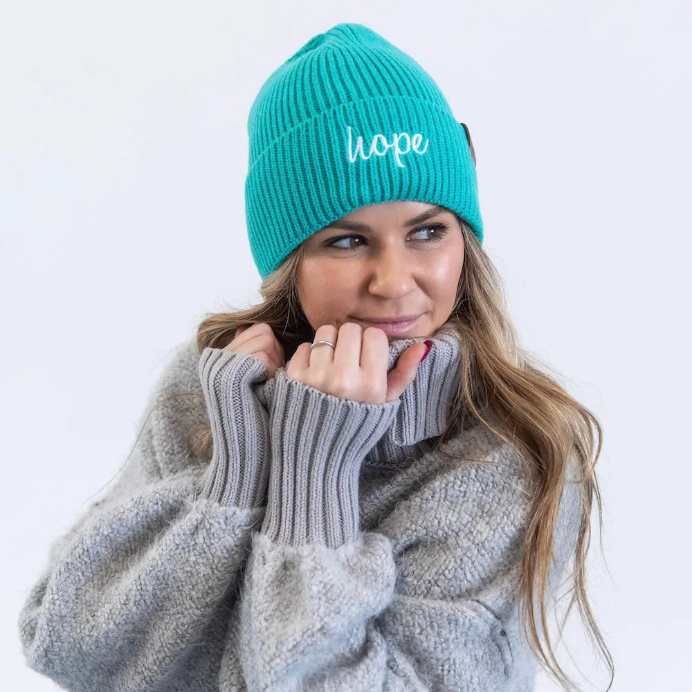 Embroidered Beanie - Teal   White Hope