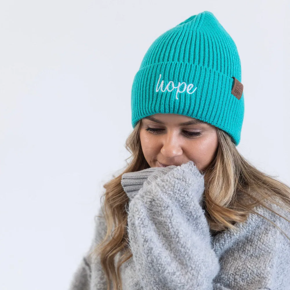 Embroidered Beanie - Teal   White Hope