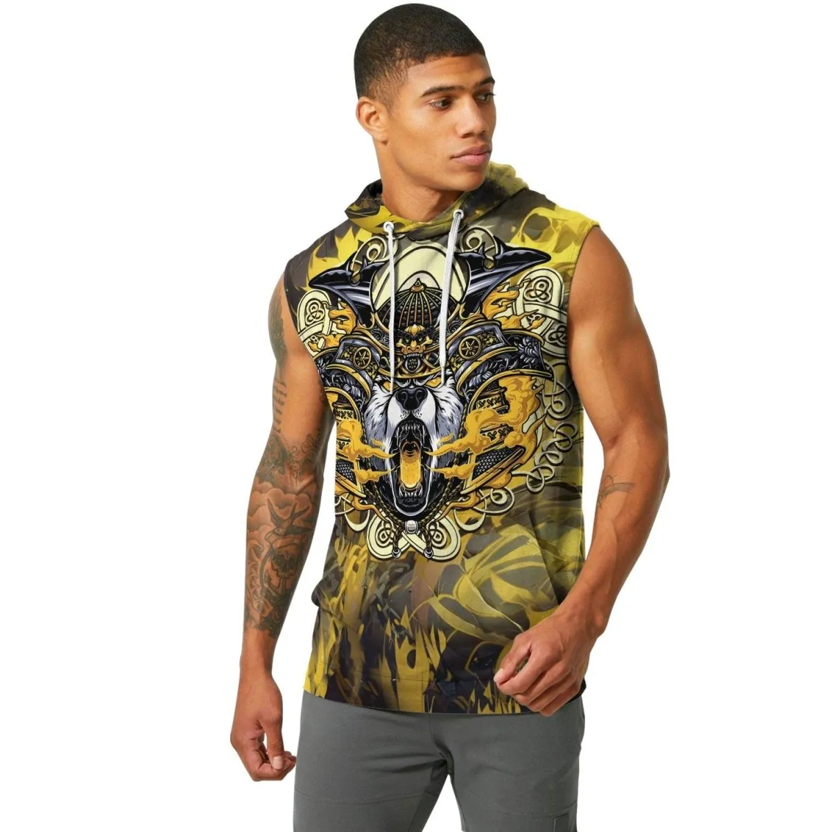 Golden Panda Skull Sleeveless Pullover & Zip Hoodie