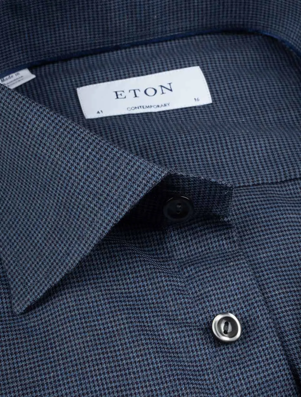 Houndtooth Wrinkle Free Flannel Shirt Navy
