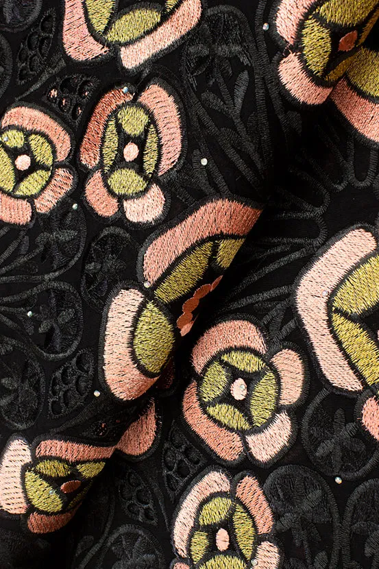 IRE552-BKP - Voile Lace - Black, Peach & Gold