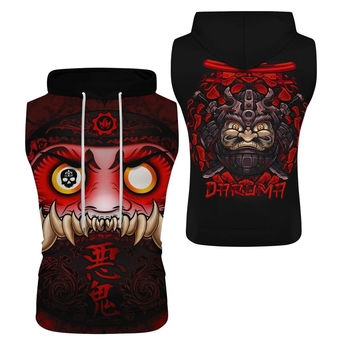 Japanese Daruma Sleeveless Pullover & Zip Hoodie