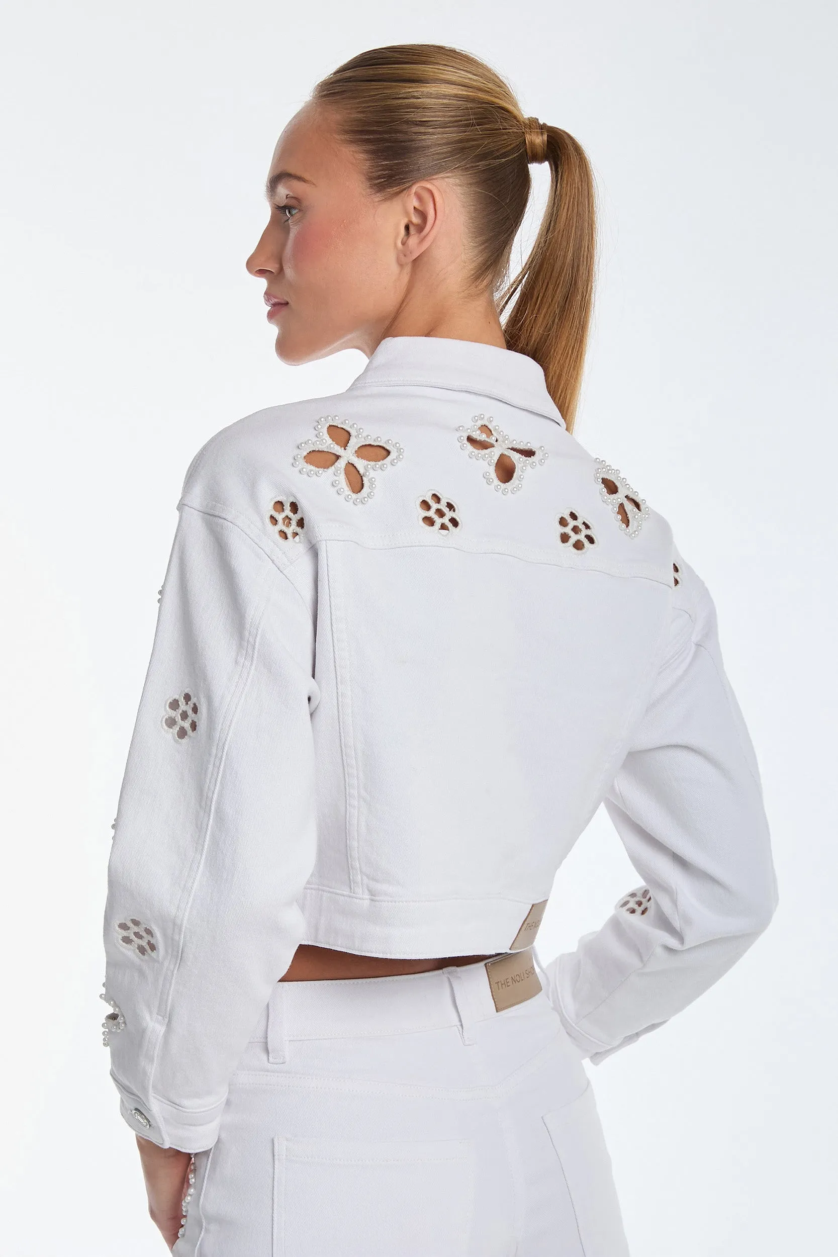 Kaia Pearl Jean Jacket - White