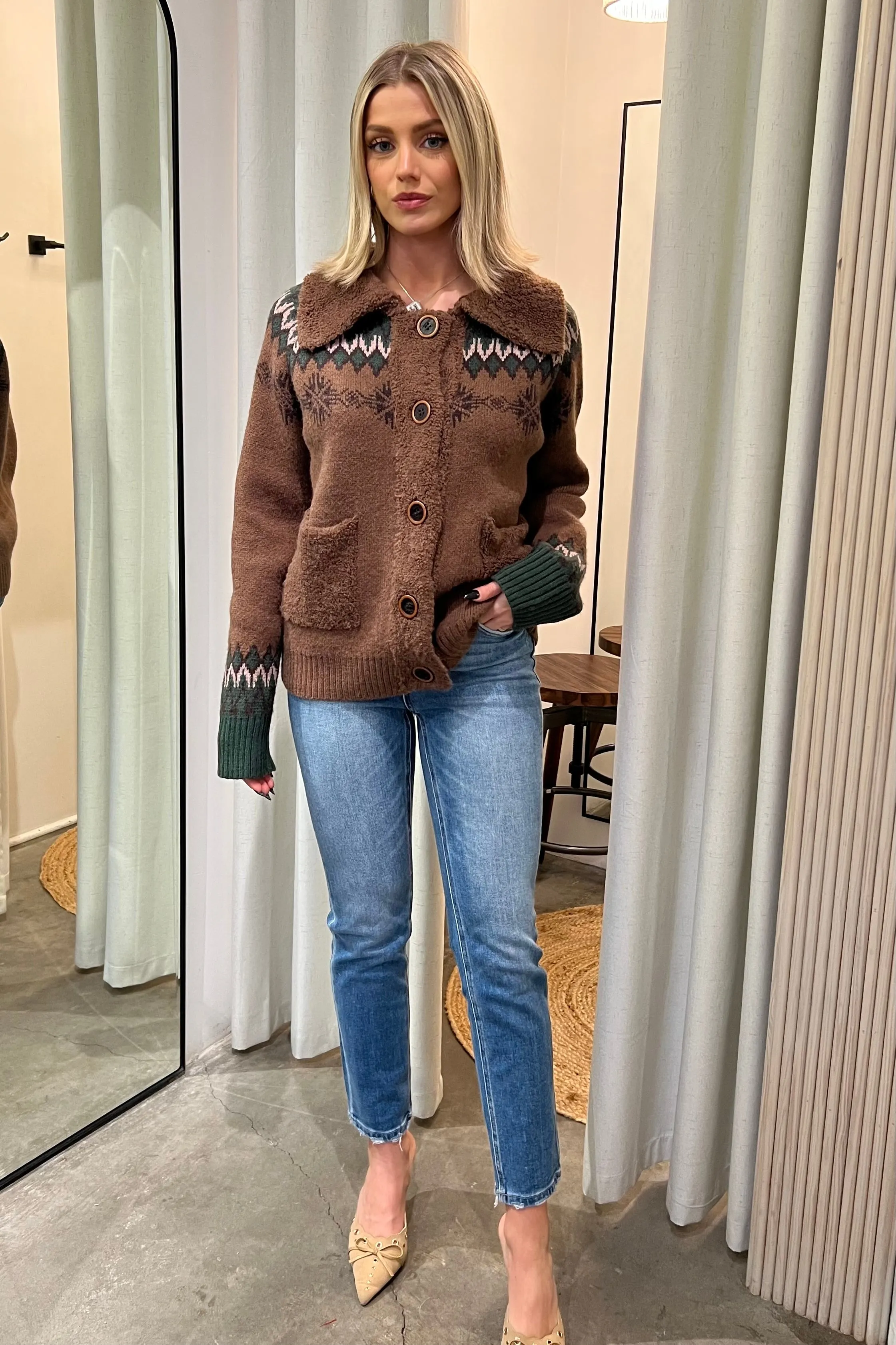KENWOOD SHEARLING COLLAR KNIT JACKET