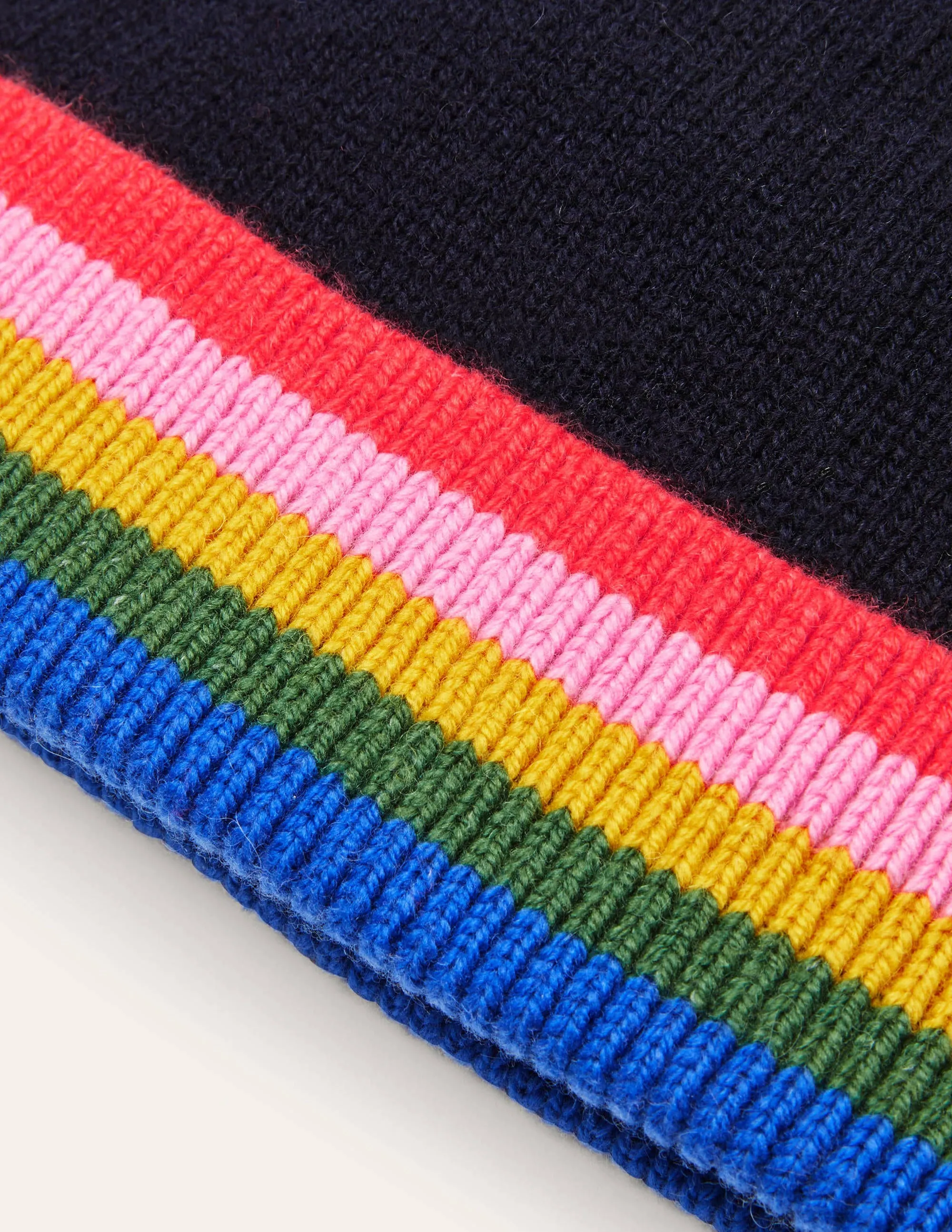 Knitted Bobble Hat-Navy, Multi Stripe