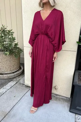 LEEVA BURGUNDY KIMONO SLEEVE DRESS