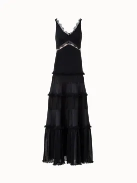 Long Silk Crpe Dress with Lace Details