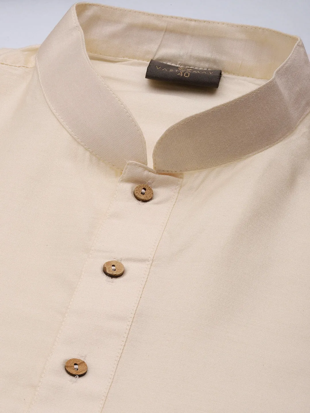 Men's Beige Mirror Work Kurta with Churidar With Ethnic Jacket