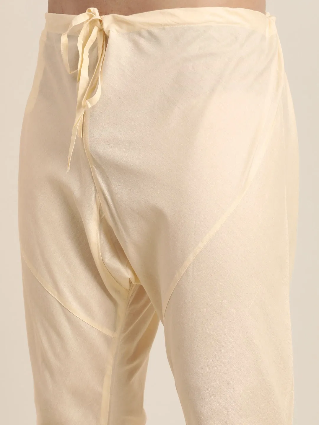Men's Beige Mirror Work Kurta with Churidar With Ethnic Jacket
