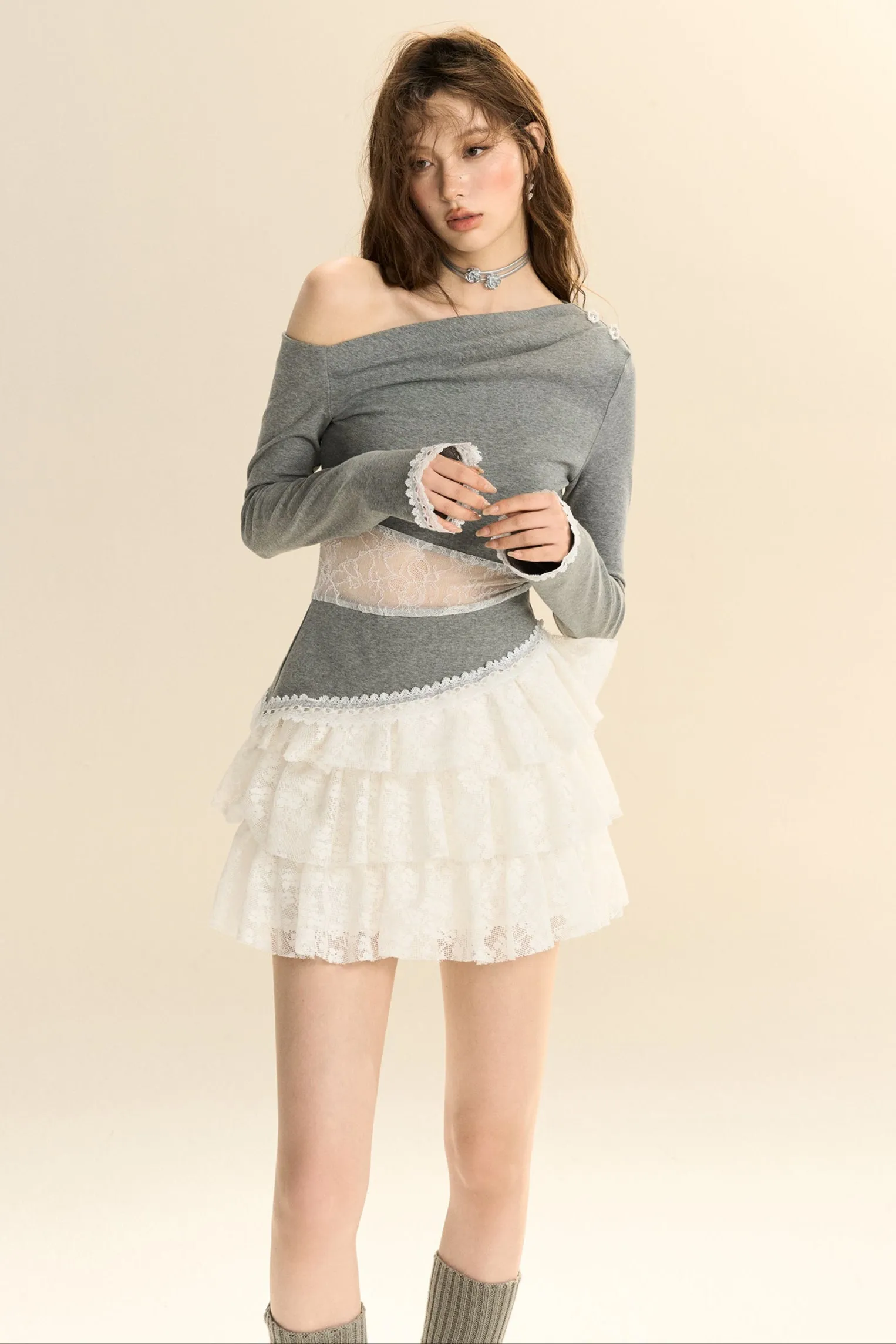 Multi-Layered Lace Ruffled Cake Skirt