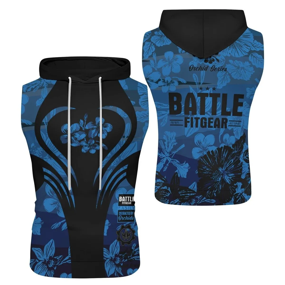 Orchid Series Floral Blue Heart Pattern Sleeveless Pullover & Zip Hoodie