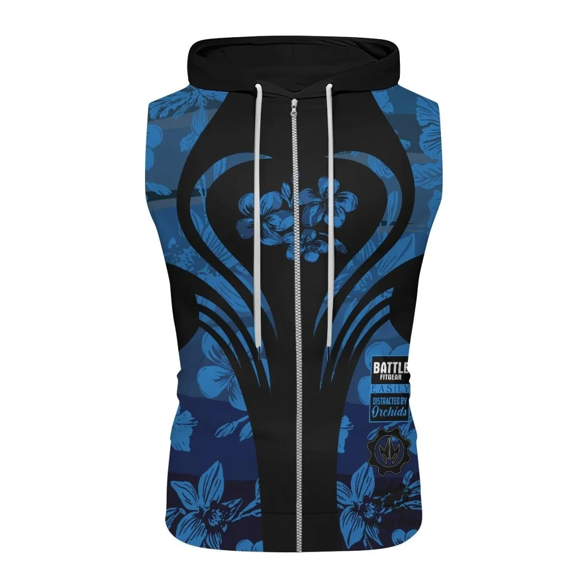 Orchid Series Floral Blue Heart Pattern Sleeveless Pullover & Zip Hoodie