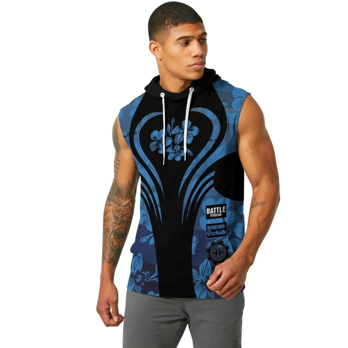 Orchid Series Floral Blue Heart Pattern Sleeveless Pullover & Zip Hoodie