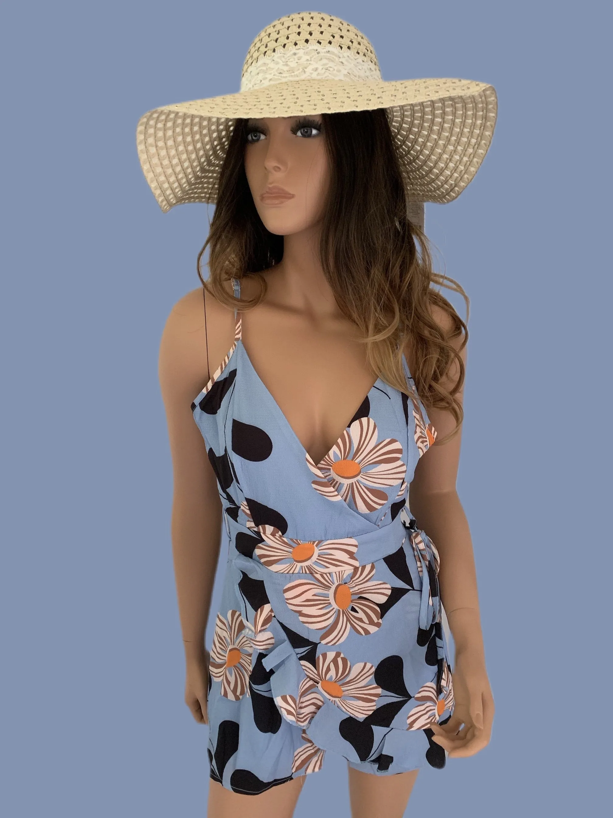 Periwinkle Blue Flowered Romper