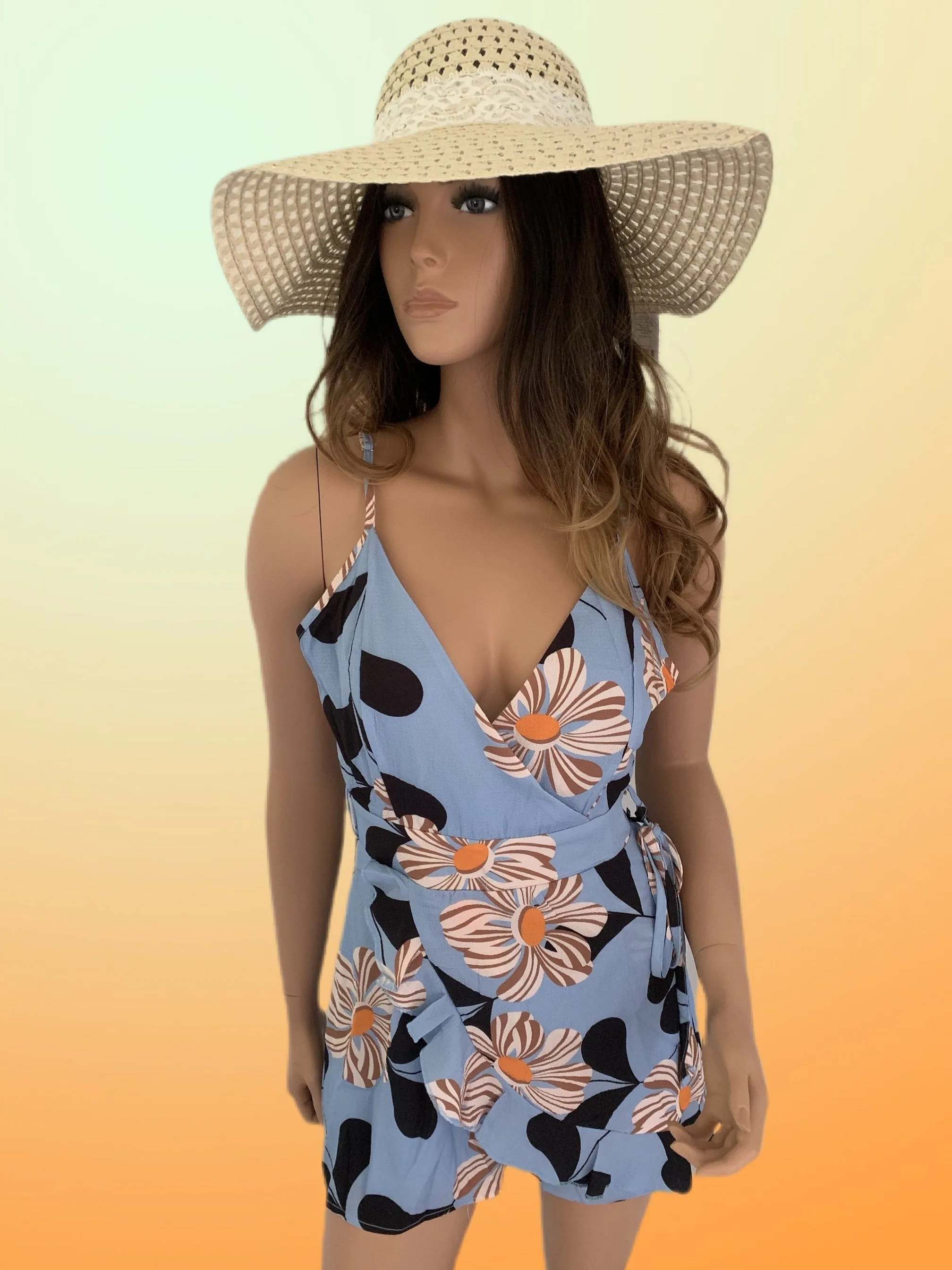 Periwinkle Blue Flowered Romper