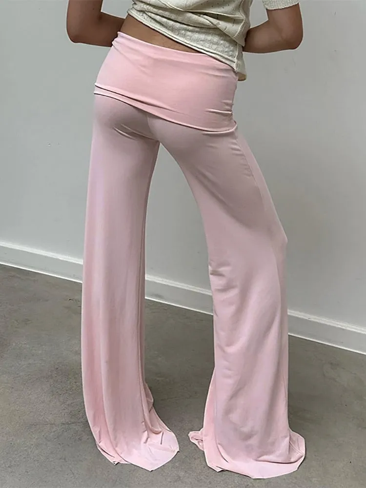 Pink Low Rise Charming Flare Skirt Layered Pants