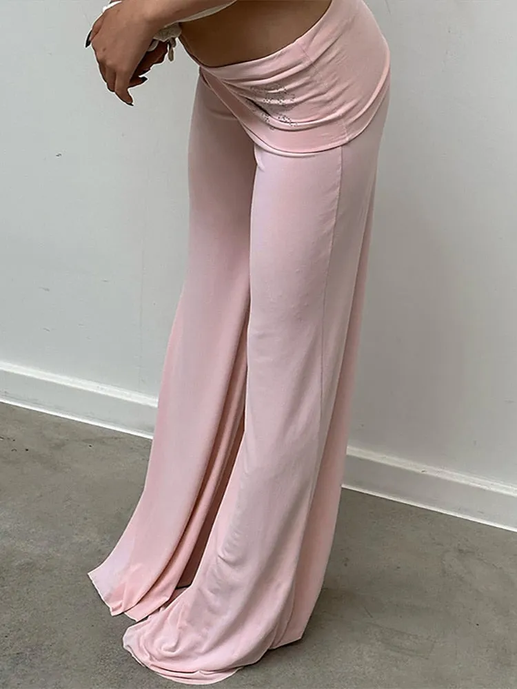 Pink Low Rise Charming Flare Skirt Layered Pants